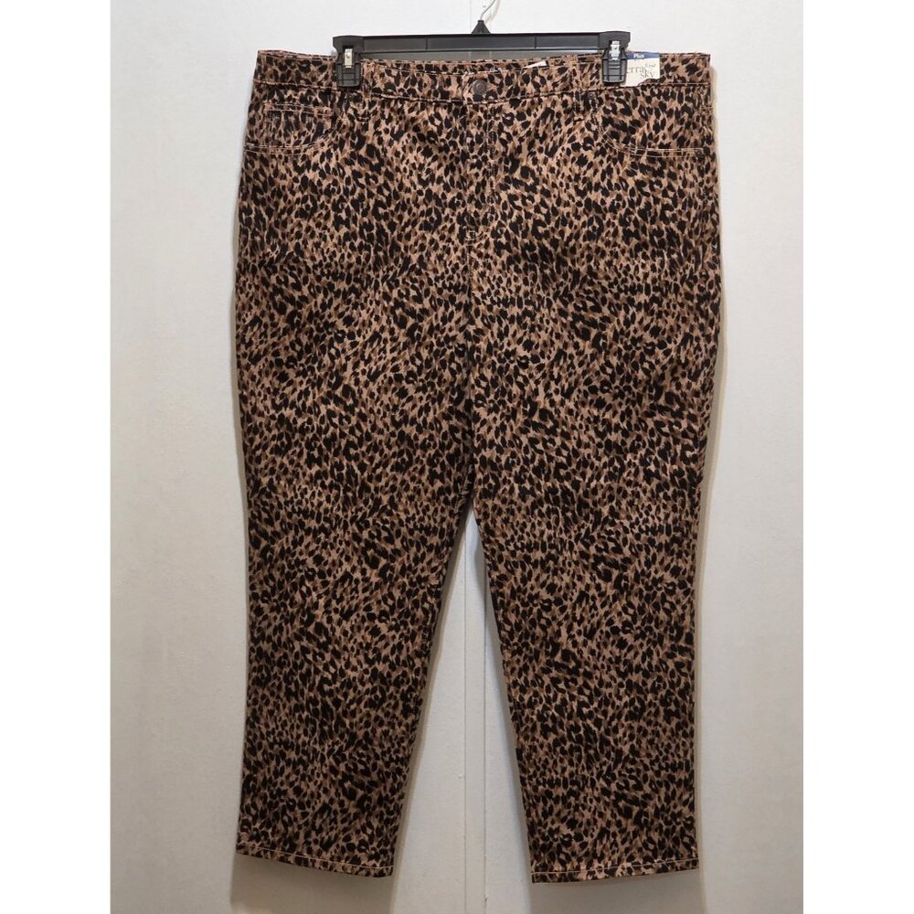 Terra & Sky Denim Jeans Leopard Animal Print Straight Leg 20W Petite Plus New